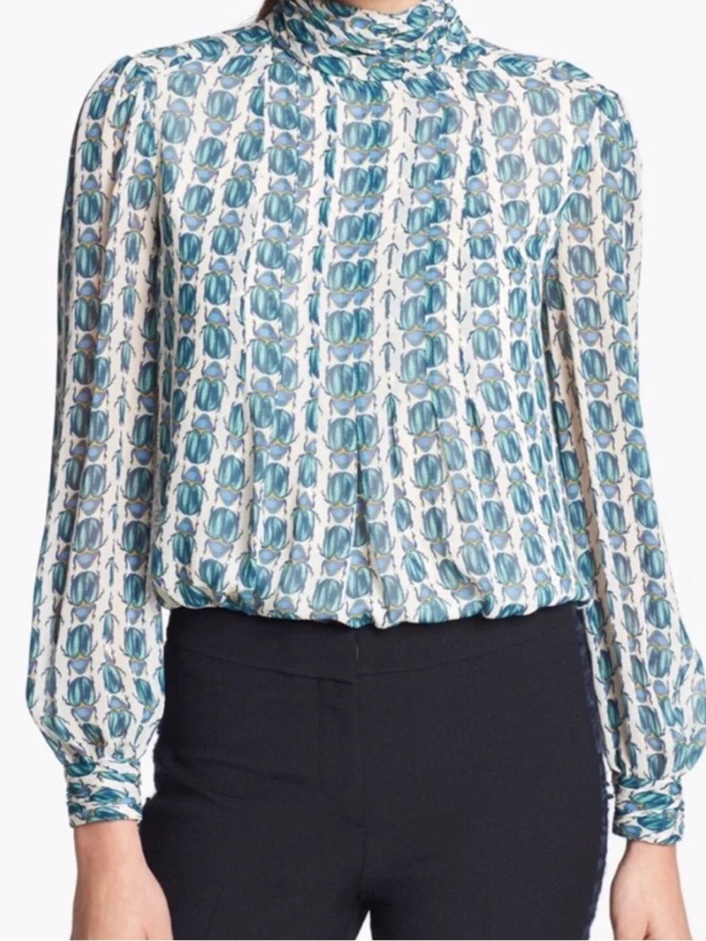 Tory Burch Beetle Print Silk Top